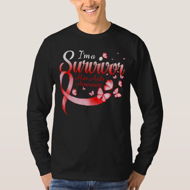 I'm A Survivor Hiv Aids Awareness Butterfly Ribbon T-Shirt (Front)