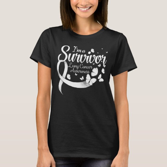 I'm A Survivor Lung Cancer Awareness Butterfly Rib T-Shirt (Front)