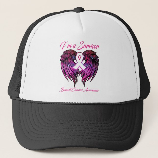 I'm A Survivor Wings Breast Cancer Awareness Trucker Hat (Front)