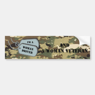 I'm a Woman Driver and Woman Veteran Camouflage Bumper Sticker