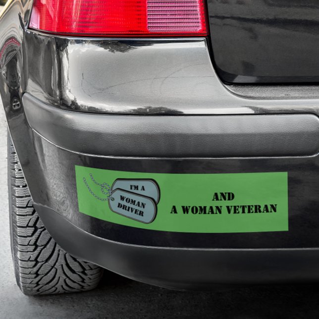I'm a Woman Driver and Woman Veteran Green Bumper Sticker (Creator Uploaded)