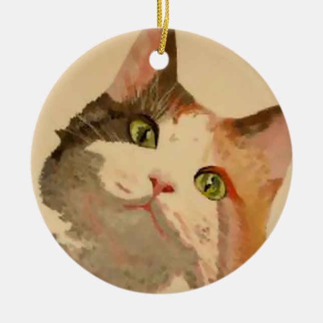 I'm All Ears: Calico Cat Portrait Ceramic Tree Decoration (Front)