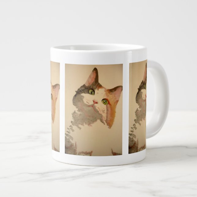 I'm All Ears: Calico Cat Portrait Large Coffee Mug (Front Right)
