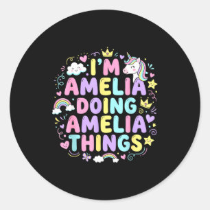 I'm Amelia Doing Amelia Things Cute Girl's Classic Round Sticker