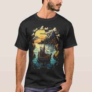 I'm an angler with a boat and go fishing pixel art T-Shirt