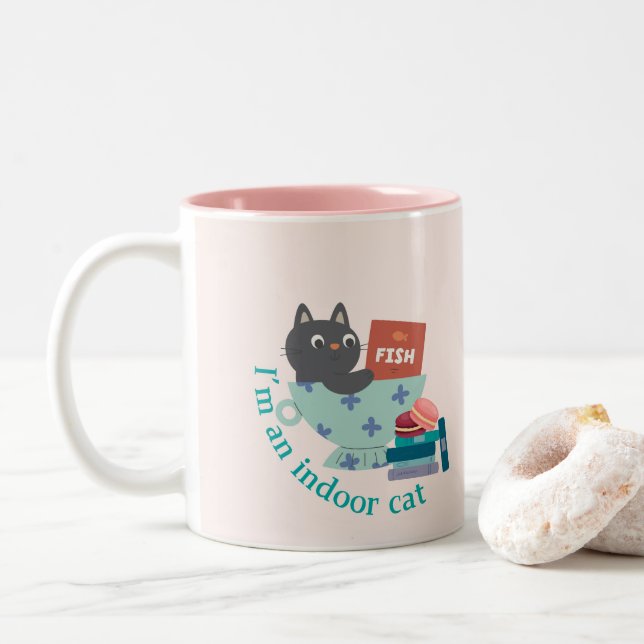 I'm An Indoor Cat Funny Two-Tone Coffee Mug (With Donut)