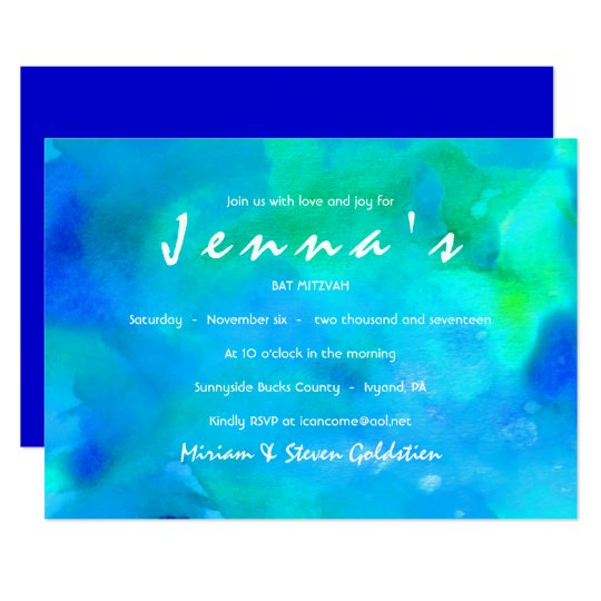 I'M AQUA WATERCOLOR Bat Mitzvah Invitation