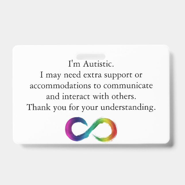 "I'm Autistic" Awareness- Communication Card ID Badge (Front)