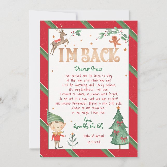 I'm Back Elf Christmas Magical Elf Printable Invitation (Front)