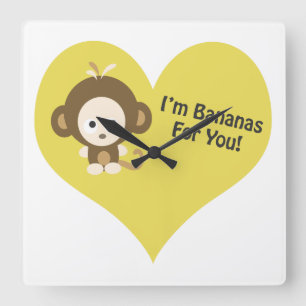 Im Bananas for You Monkey Square Wall Clock