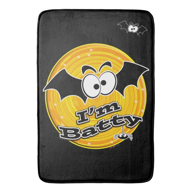 I'm Batty Orange and Yellow Swirl Bath Mat (Front Vertical)