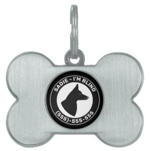 I'm Blind Black Dog W/ Pricked Ears & Closed Eyes Pet ID Tag