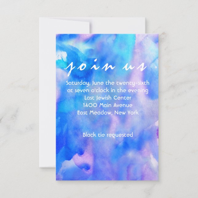 I'M BLUE WATERCOLOR Bat Mitzvah Reception Card (Front)