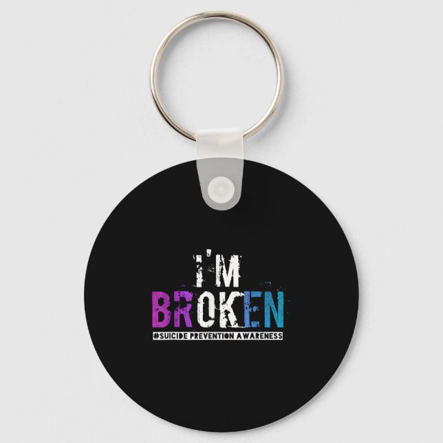 Im Broken Teal &amp; Purple Ribbon Suicide Prevent Key Ring (Front)