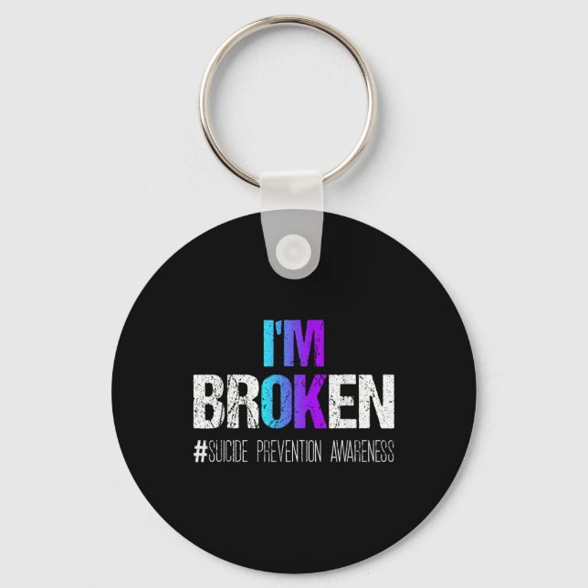 Im Broken Teal &amp; Purple Ribbon Suicide Prevent Key Ring (Front)