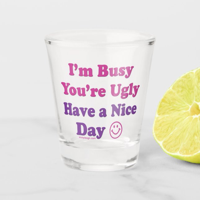 I'm Busy You're Ugly Have a Nice Day Shot Glass (Front)