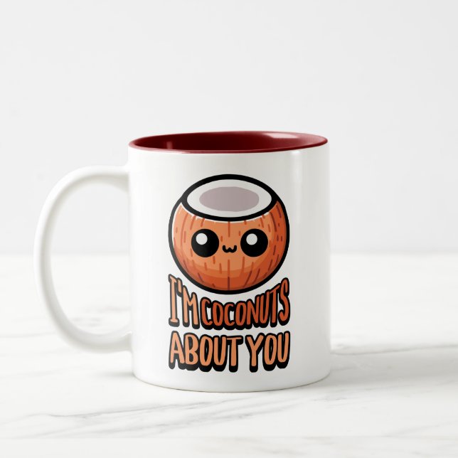 I'm Coconuts About You! Cute Coconut Pun Two-Tone Coffee Mug (Left)