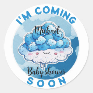 I'm coming Soon Funny Blueberry Baby Shower Classic Round Sticker