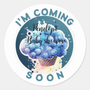 I'm coming Soon Funny Blueberry Cake Baby Shower Classic Round Sticker