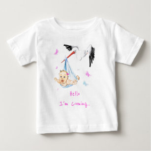 I'm Coming.. Stork Carrying Baby Fun Add Text/Name Baby T-Shirt