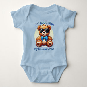 I'm Cool Teddy Bear with Blue Bow Customisable Baby Bodysuit