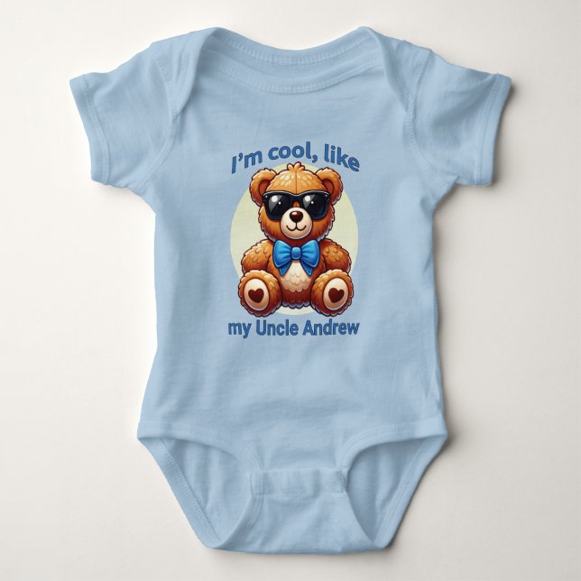 I'm Cool Teddy Bear with Blue Bow Customisable Baby Bodysuit (Front)