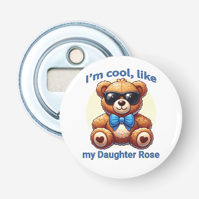 I'm Cool Teddy Bear with Blue Bow Customisable Bottle Opener (Front)
