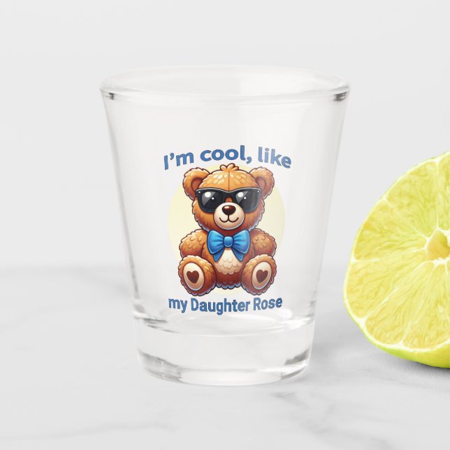 I'm Cool Teddy Bear with Blue Bow Customisable Shot Glass (Front)