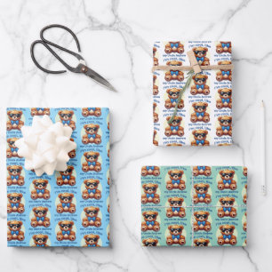 I'm Cool Teddy Bear with Blue Bow Customisable Wrapping Paper Sheet