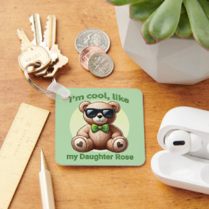 I'm Cool Teddy Bear with Green Bow Customisable Key Ring