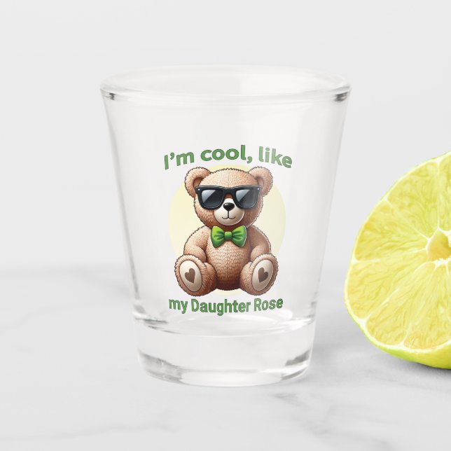 I'm Cool Teddy Bear with Green Bow Customisable Shot Glass (Front)