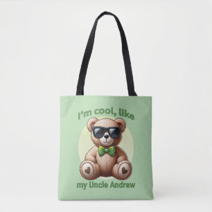 I'm Cool Teddy Bear with Green Bow Customisable Tote Bag