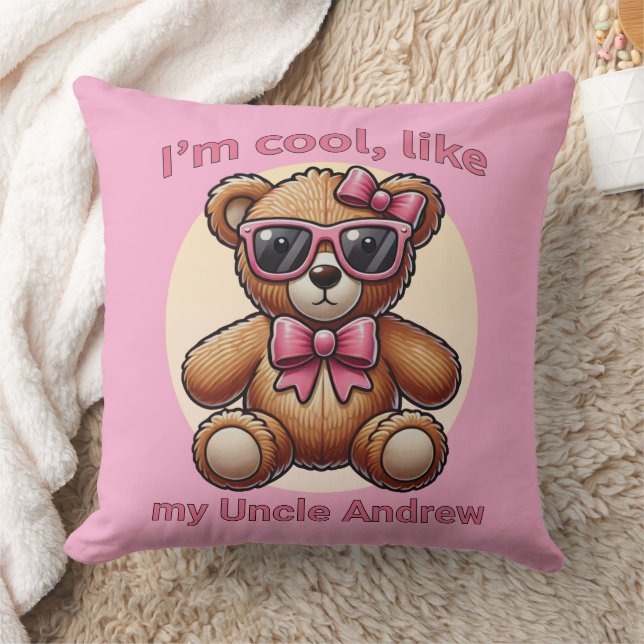 I'm Cool Teddy Bear with Pink Bow Customisable Cushion (Blanket)