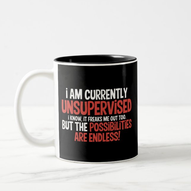 I'm Currently Unsupervised Sarcastic Humorous  Two-Tone Coffee Mug (Left)