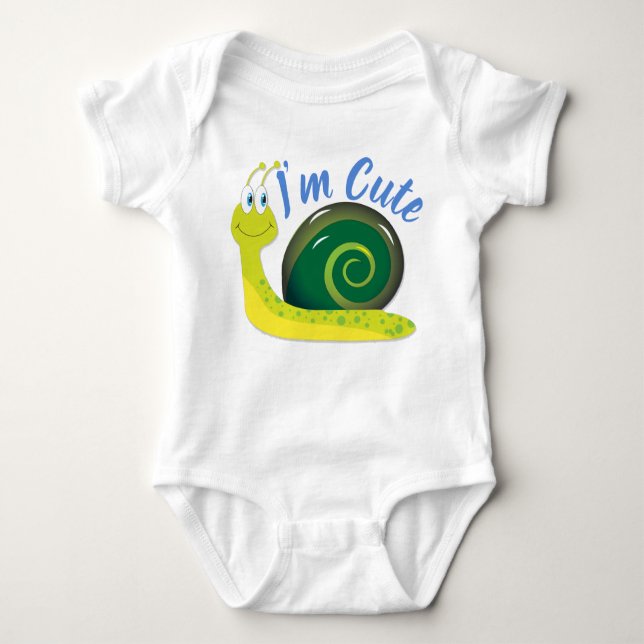 I'm Cute Light Green Snail Baby Bodysuit (Front)