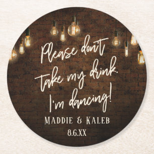 I'm Dancing Industrial Bricks w/ Edison Lights Round Paper Coaster