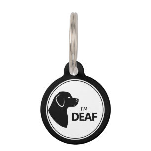 I'm Deaf Black And White Dog Silhouette Design Pet Tag
