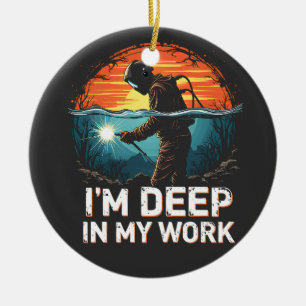 I'm Deep in My Work Sea Welder Job Sunset Retro  Ceramic Tree Decoration