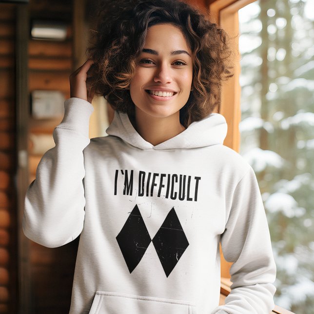 I'm Difficult Ski Winter Fun Double Black Diamond Hoodie (Ski Gag Im Difficult Skiing Fan Women White Hoodie)
