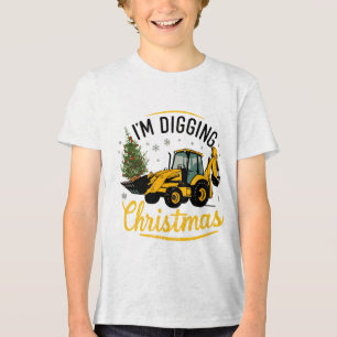 I'm Digging Christmas Cute Excavator Tree Kids Tri-Blend Shirt