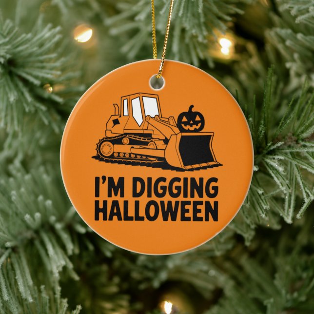 I'm Digging Halloween Pumpkin Face Tractor Kids Ceramic Tree Decoration (Tree)