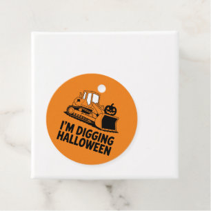 I'm Digging Halloween Pumpkin Face Tractor Kids Favour Tags