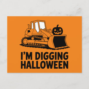 I'm Digging Halloween Pumpkin Face Tractor Kids Postcard