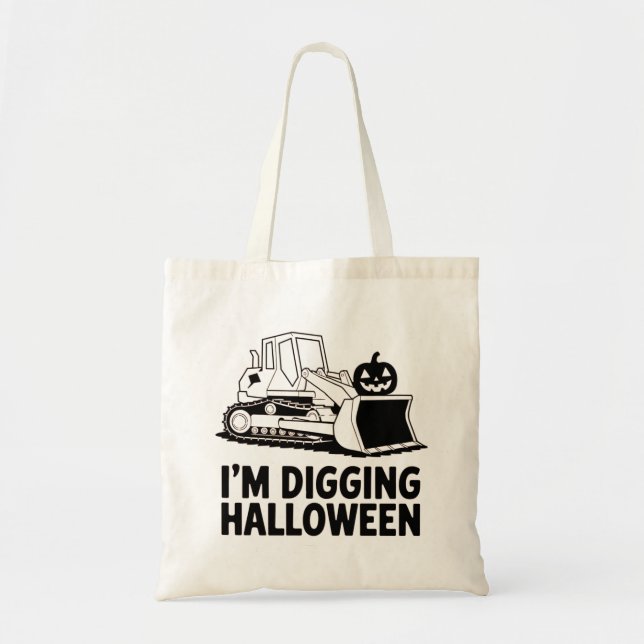 I'm Digging Halloween Pumpkin Face Tractor Kids Tote Bag (Front)