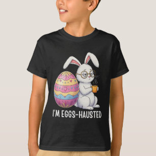 I'm Eggshausted Sleepy Bunny Holding A Coffee Mug T-Shirt