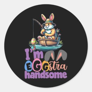 Im Eggstra Handsome Bunny Fishing Byss Fish Easter Classic Round Sticker