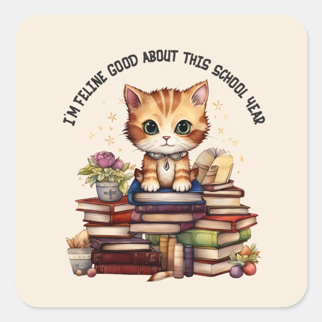 I'm Feline Good About This School Year Square Sticker (Front)