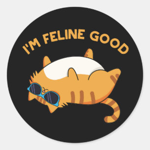 I'm Feline Good Funny Fat Cat Pun Classic Round Sticker