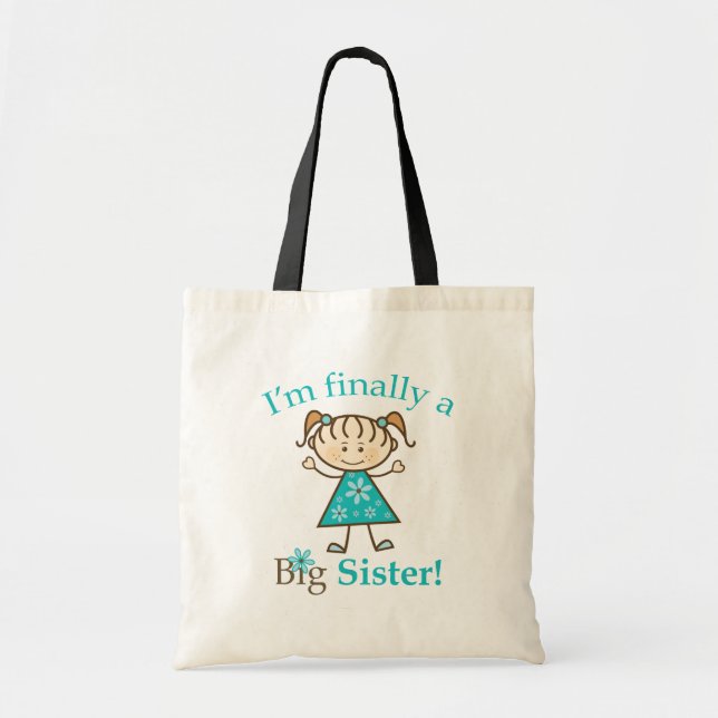 I'm Finally a Big Sister Stick Figure Girl Tote Bag (Front)