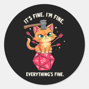 I'm Fine Cat Rpg Gamer Video Games And Cats Lover Classic Round Sticker